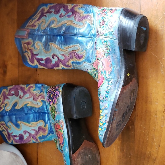 SOLD - Custom Hand Painted Dan Post Eelskin Boots Men's Sz 8 or Women's 10W - Picture 3 of 5